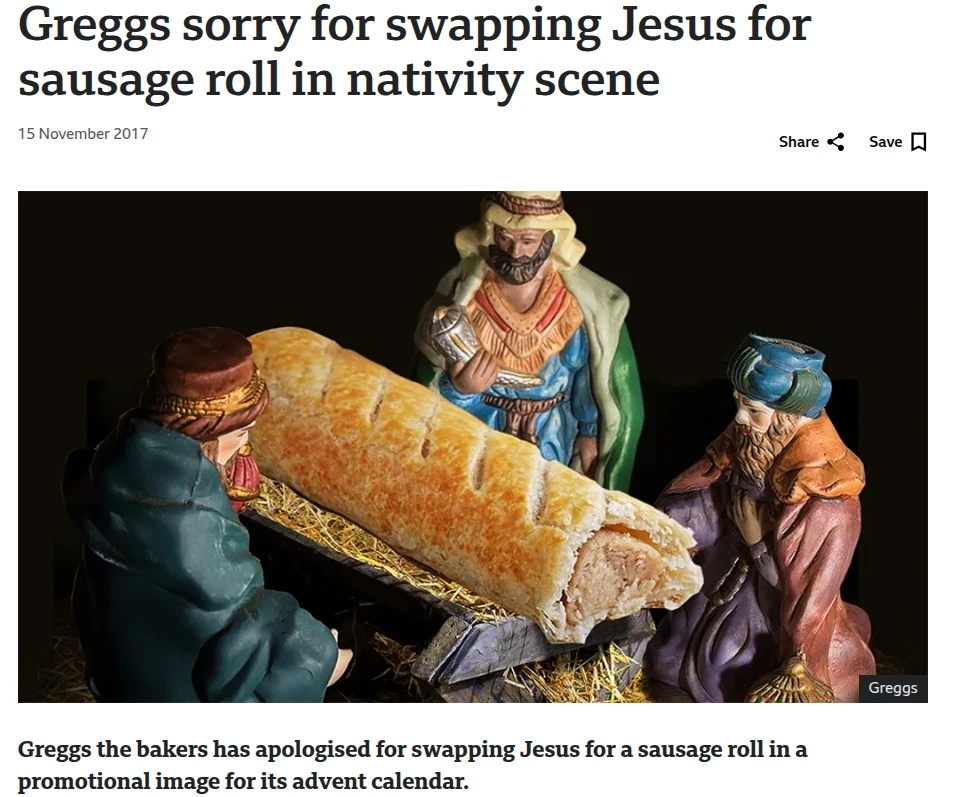 Greggs sorry for swapping Jesus